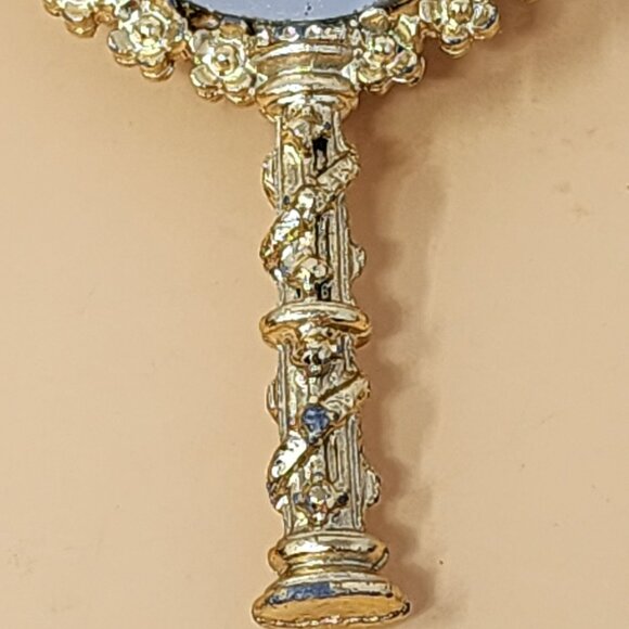 Vintage Ornate Handheld Mini Mirror With Decorative Handle & Pearl Accents - Picture 3 of 7